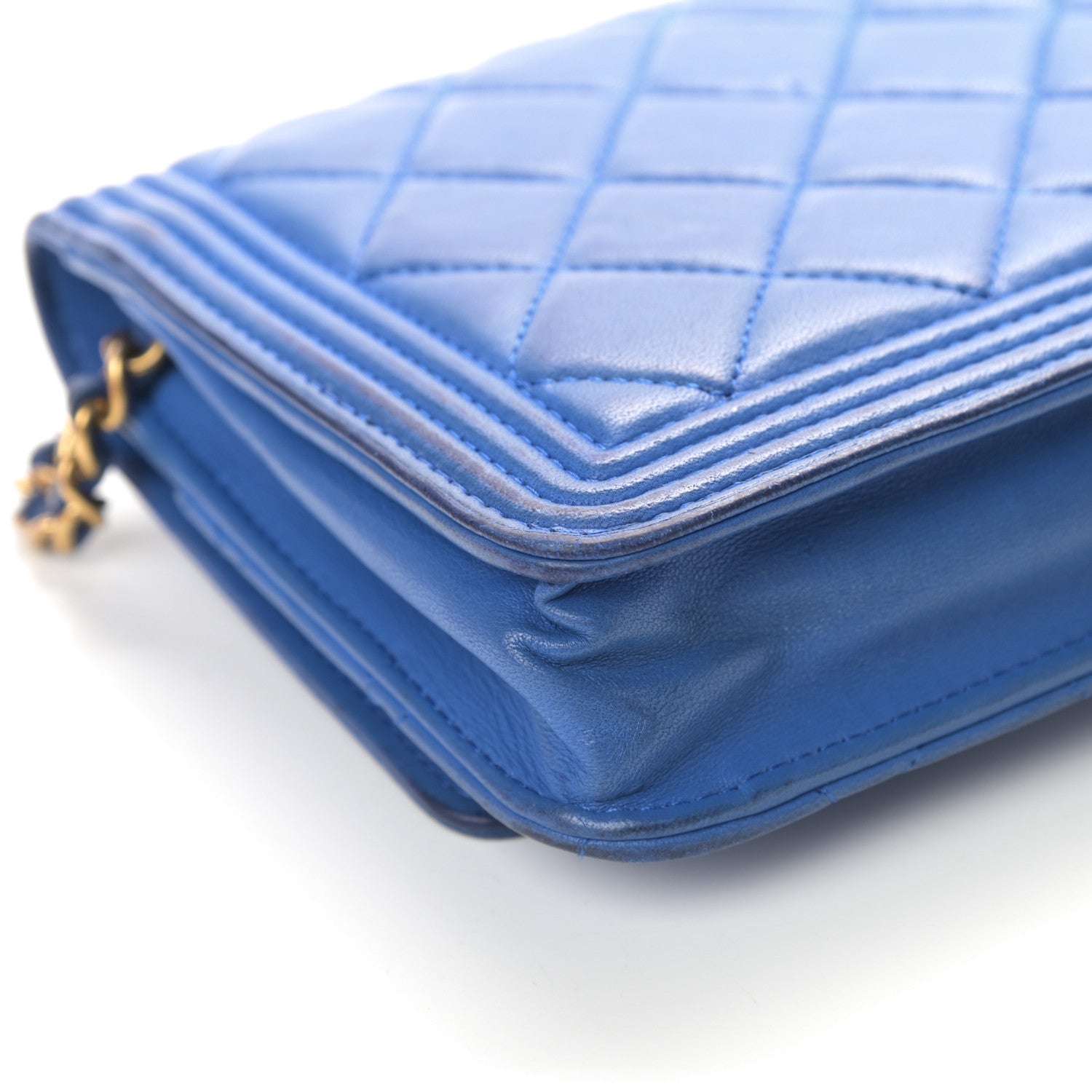 Chanel Lambskin Quilted Boy Wallet On Chain WOC Blue 13 of 21