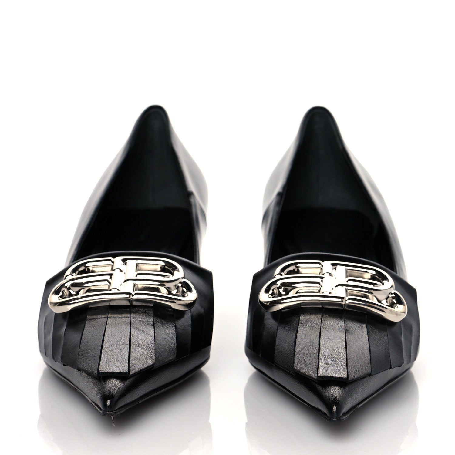 Balenciaga Shiny Kidskin Fringe Pointy Toe BB Knife Pumps 38 Black 2 of 8