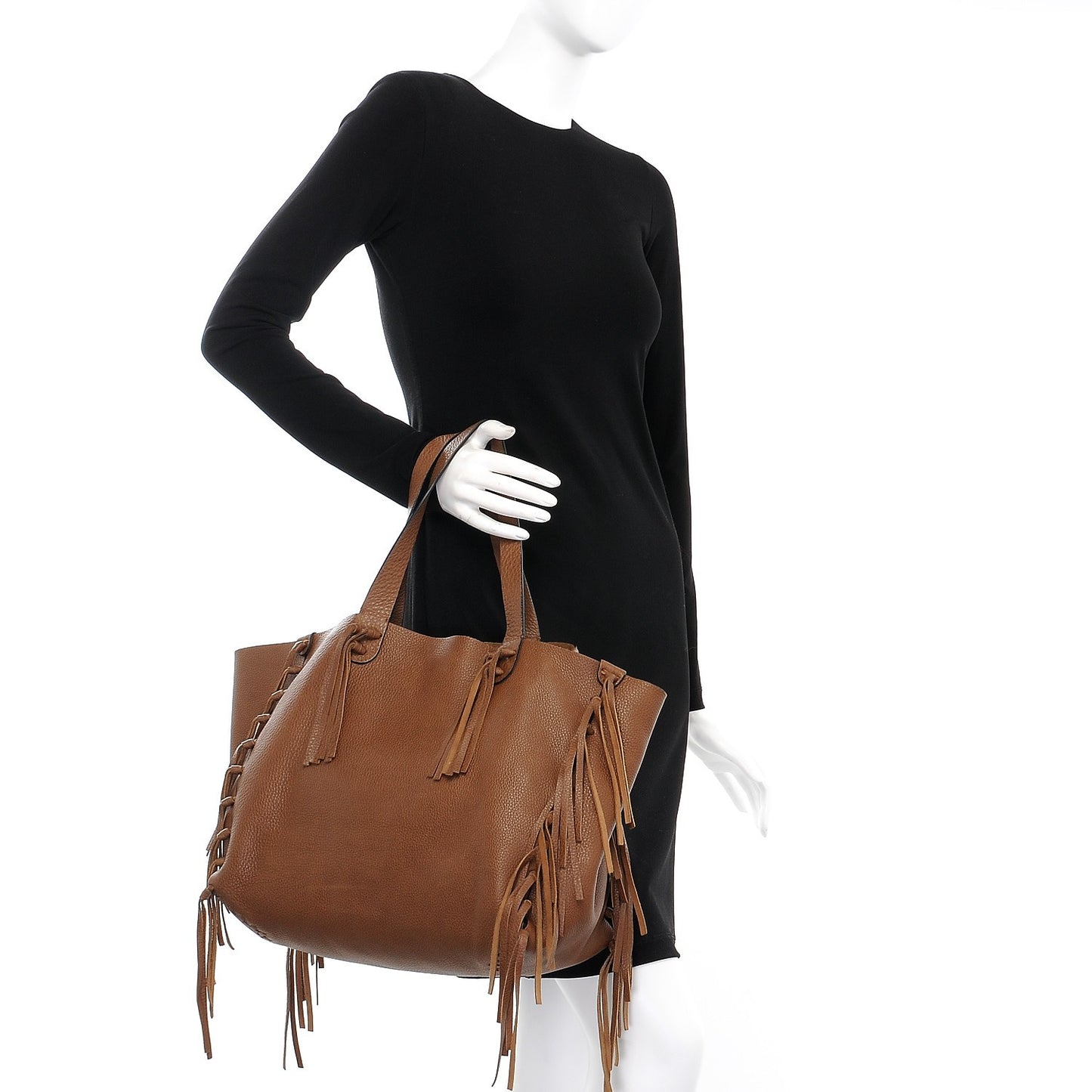 Grained Calfskin C-Rockee Fringe Tote Light Cuir