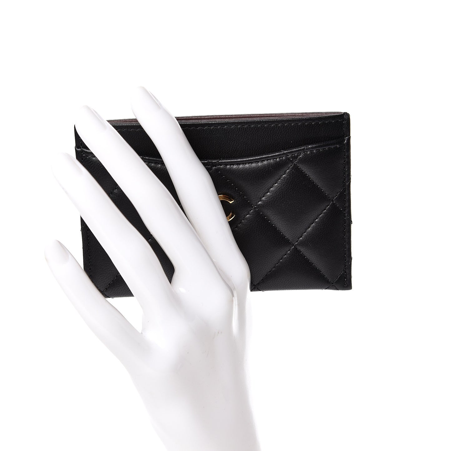Lambskin Quilted Card Holder Black