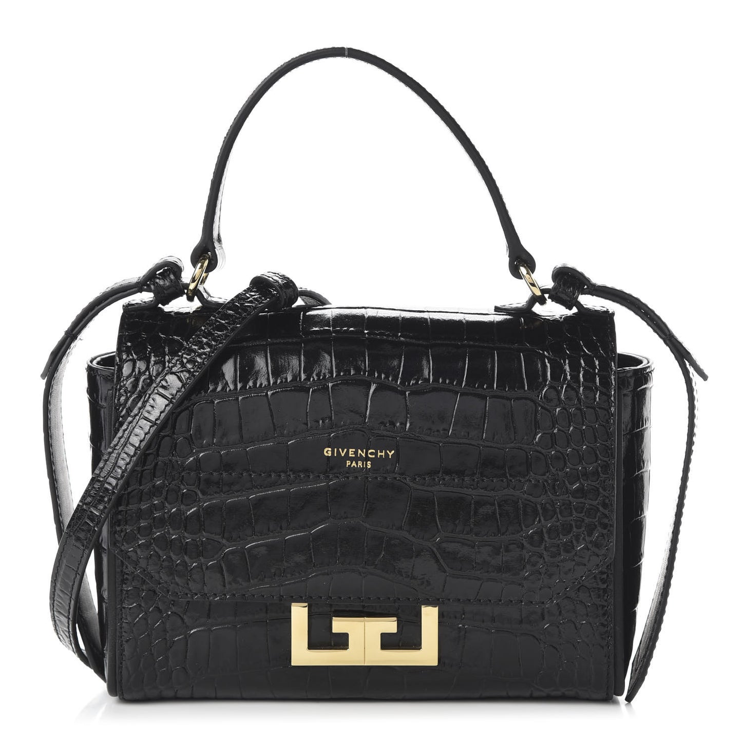 Calfskin Crocodile Embossed Eden Mini Top Handle Black