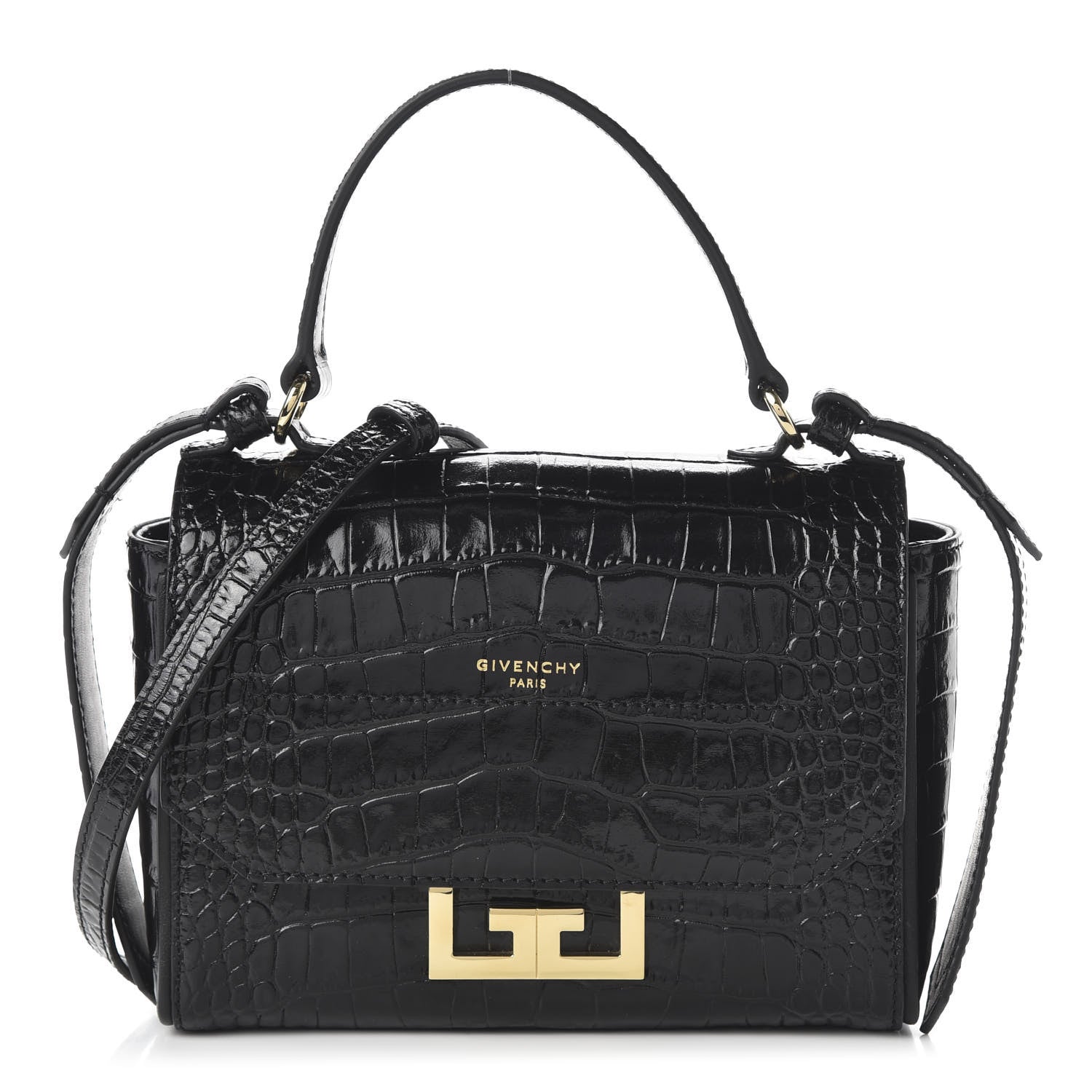Givenchy Calfskin Crocodile Embossed Eden Mini Top Handle Black 1 of 9