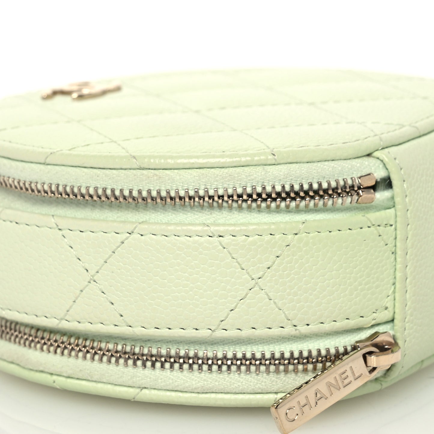 Caviar Quilted Round Handle With Care Vanity With Chain Light Green