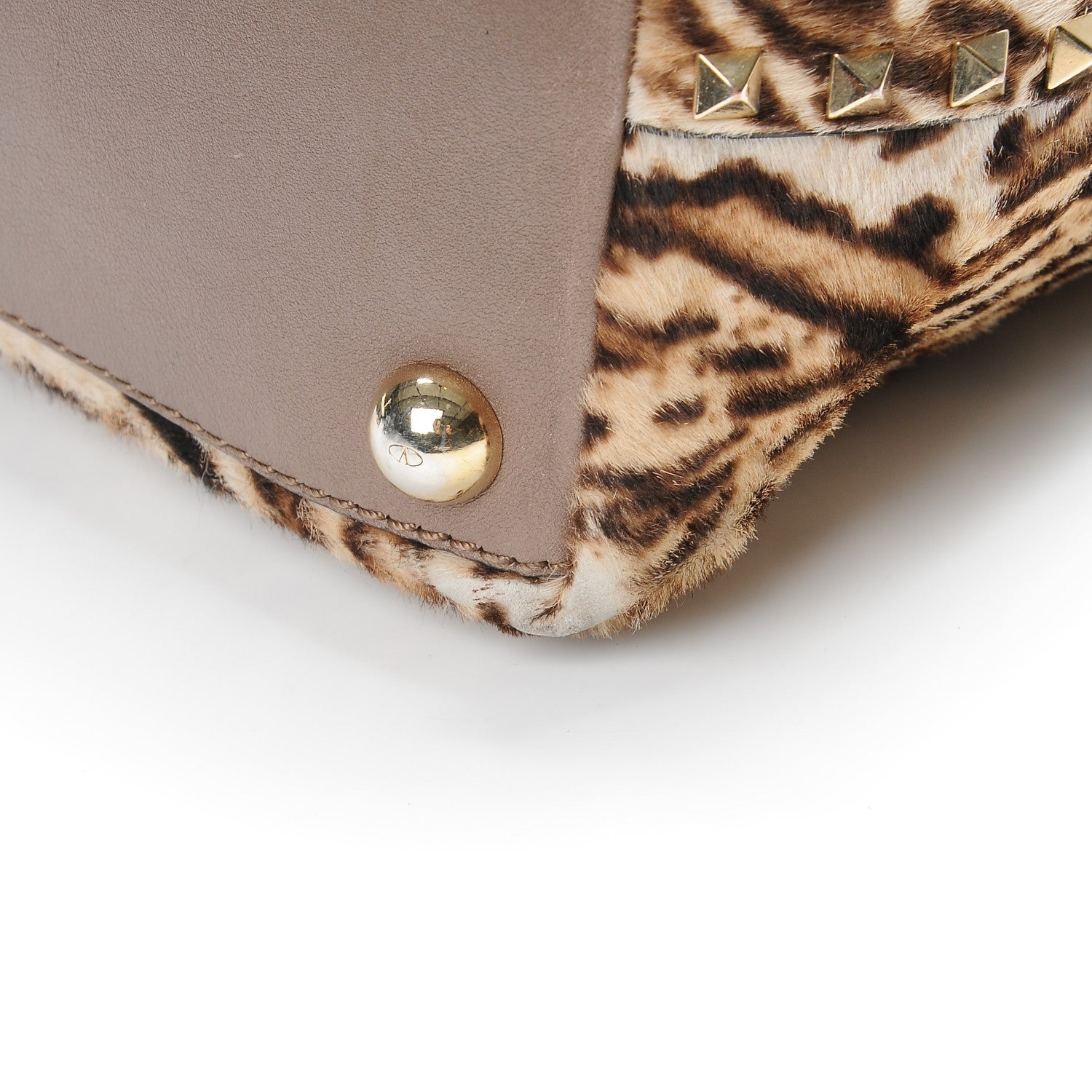 Valentino Garavani Calf Hair Cavallino Animal Rockstud Dome Satchel Leopard 14 of 15