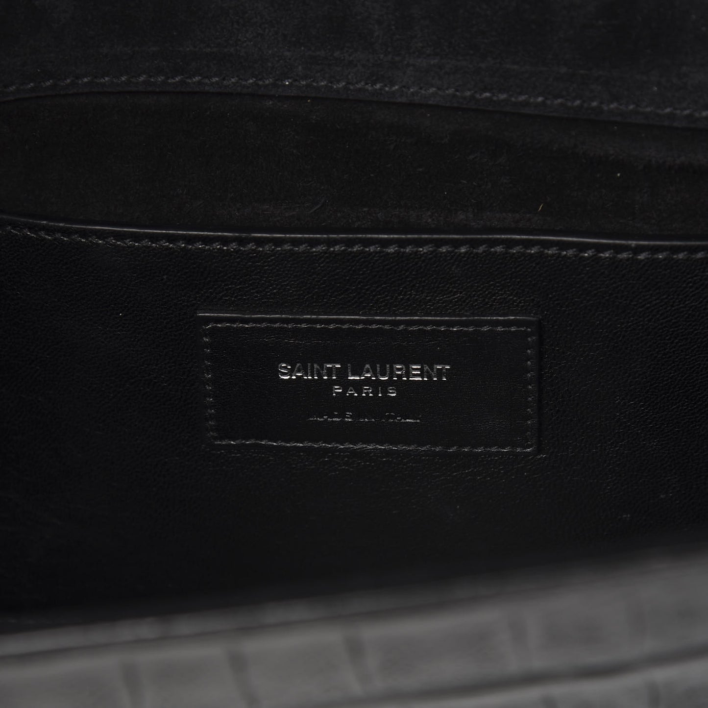 Calfskin Crocodile Embossed Classic Monogram Clutch Black