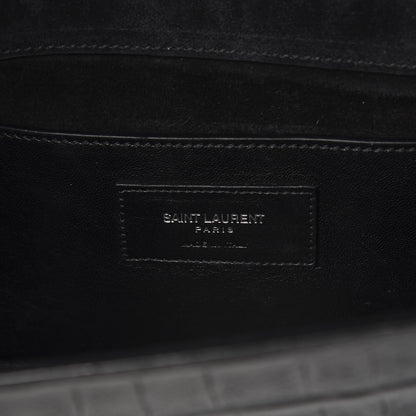 Saint Laurent Calfskin Crocodile Embossed Classic Monogram Clutch Black 7 of 9