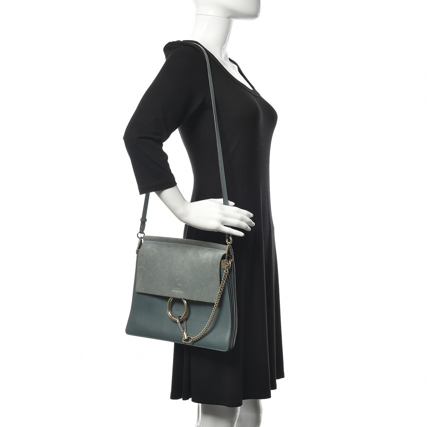 Suede Calfskin Medium Faye Shoulder Bag Cloudy Blue