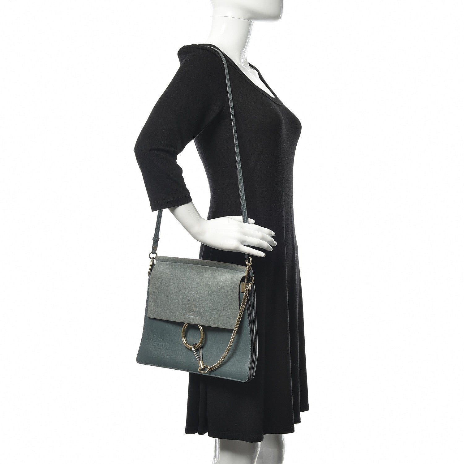 Chloe Suede Calfskin Medium Faye Shoulder Bag Cloudy Blue 2 of 9