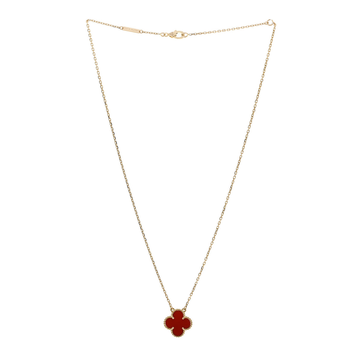 Van Cleef & Arpels 18K Yellow Gold Carnelian Vintage Alhambra Pendant Necklace 3 of 5
