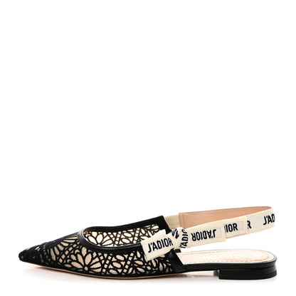 Christian Dior Fabric Ribbon Lace Embroidered J'Adior Slingback Flats 38.5 Black 1 of 8