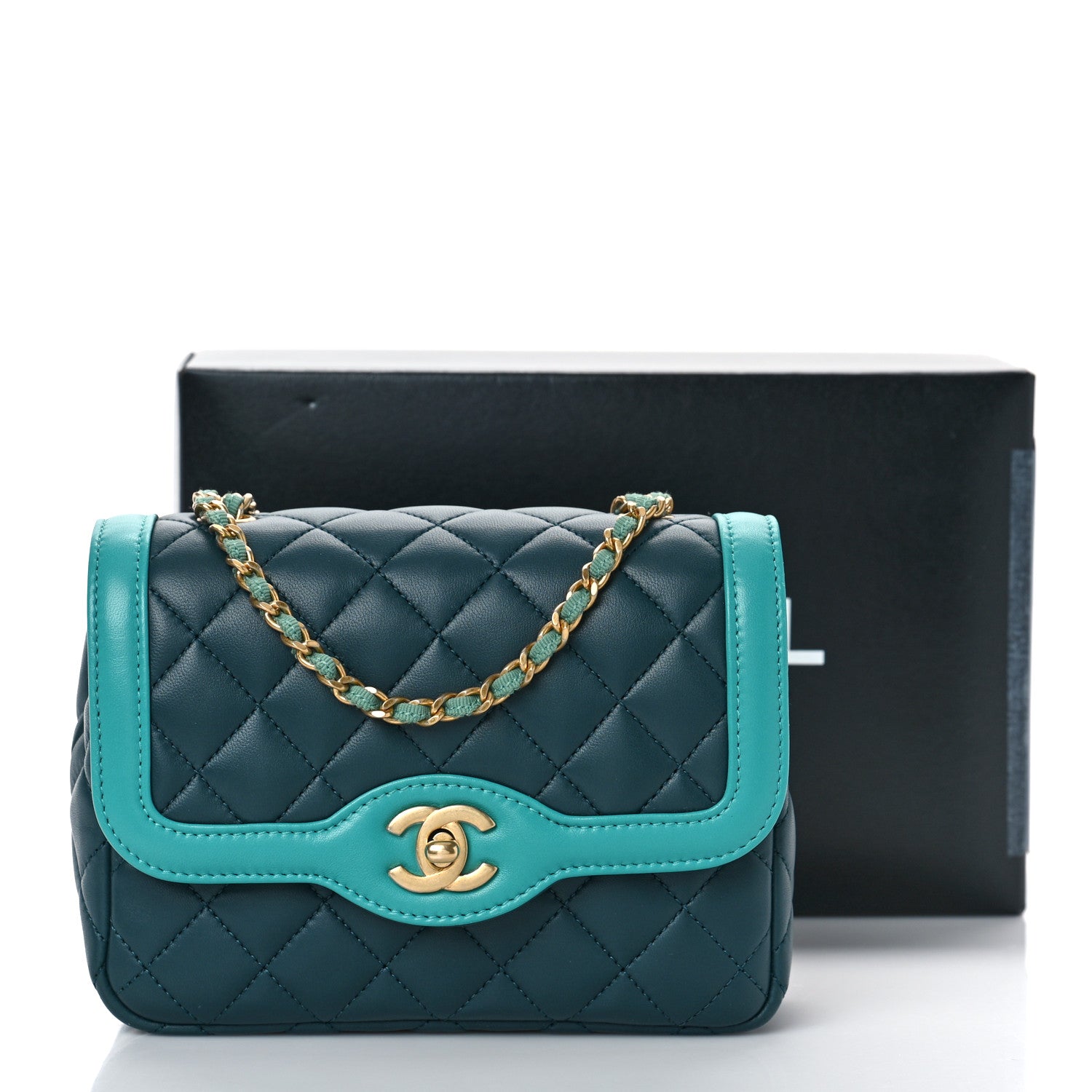 Chanel Lambskin Quilted Two Tone Day Flap Navy Turquoise 9 of 9