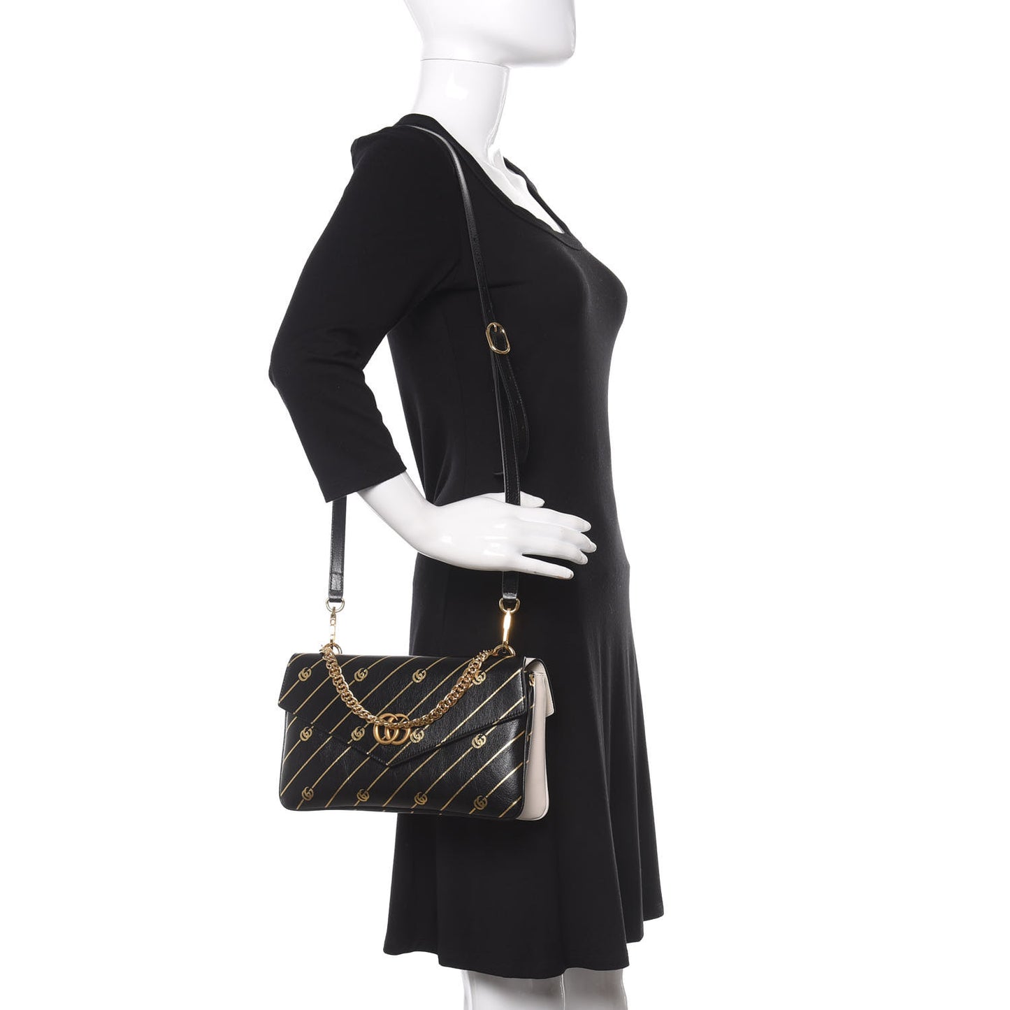 Calfskin Diagonal GG Medium Thiara Double Envelope Shoulder Bag Black White