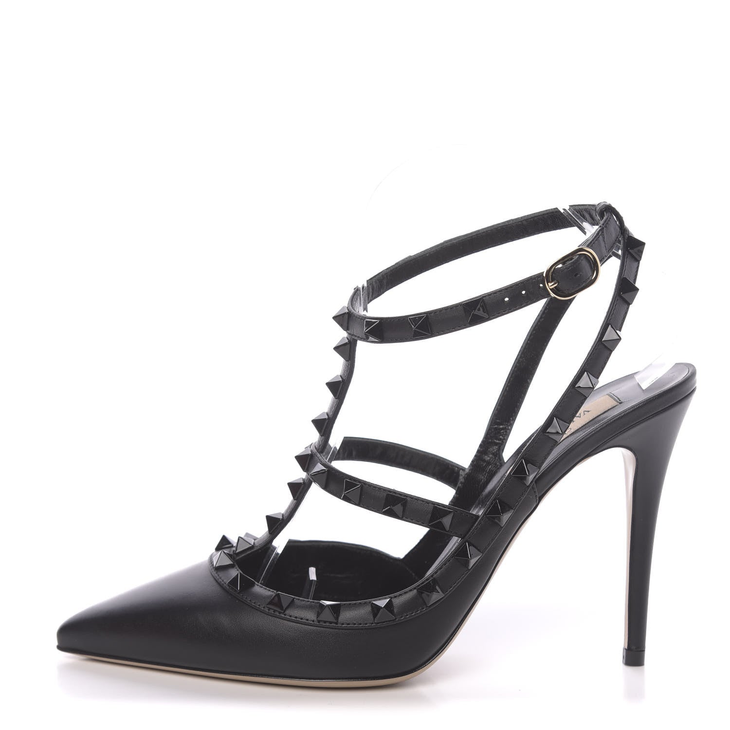 Valentino Garavani Calfskin Lacquered Monochrome Rockstud Ankle Strap 100mm Pumps 40 Black 1 of 9