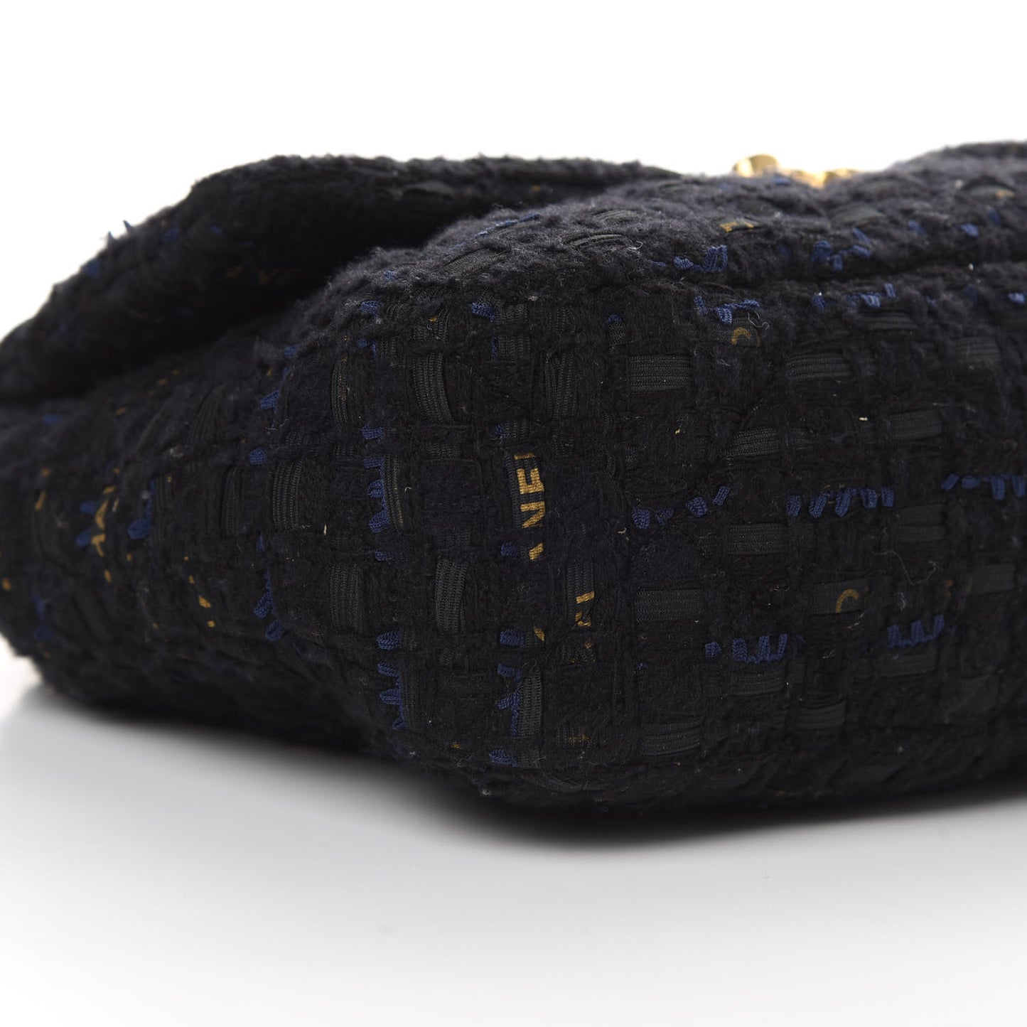 Tweed Quilted Large 19 Flap Black Navy Gold