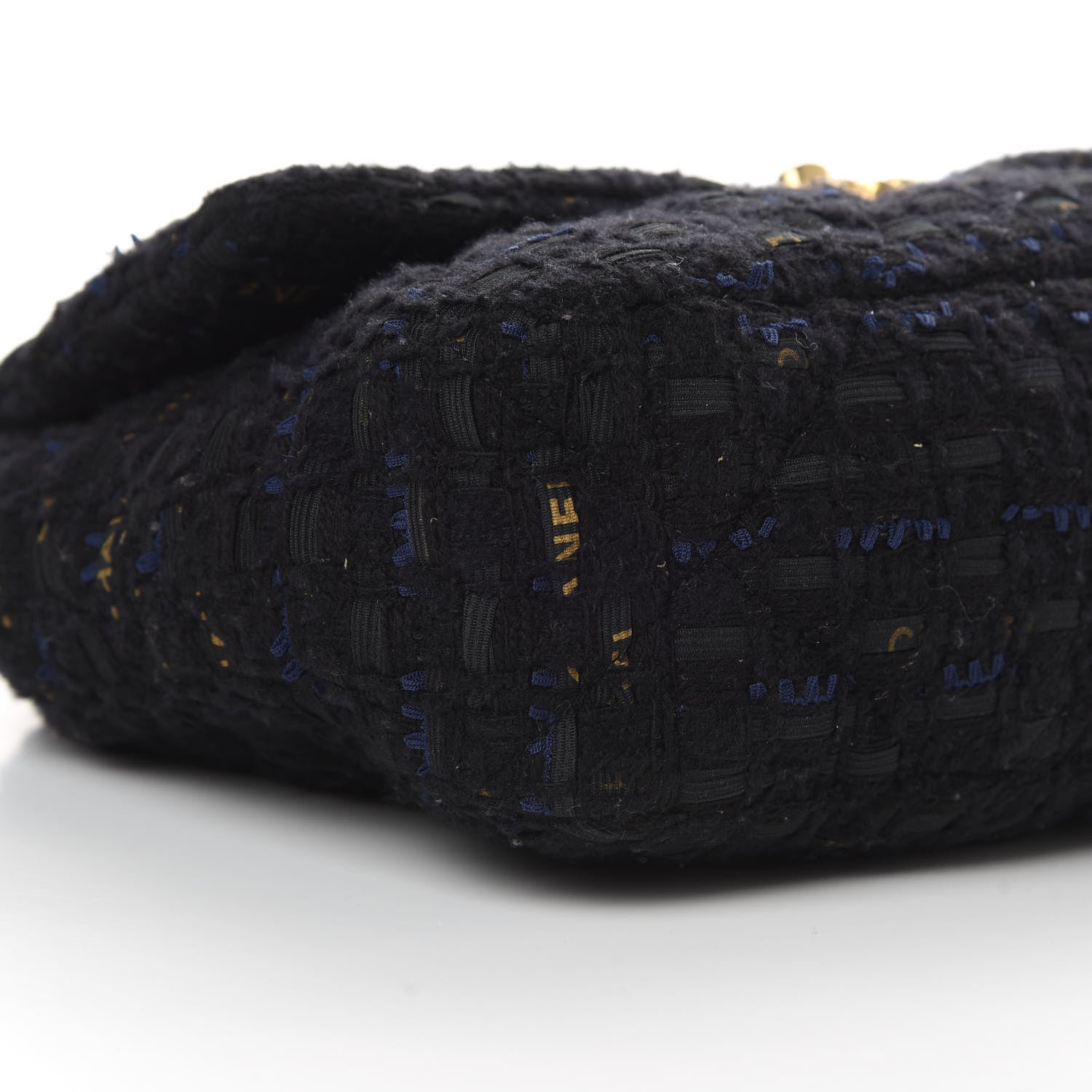 Chanel Tweed Quilted Large 19 Flap Black Navy Gold 9 of 11