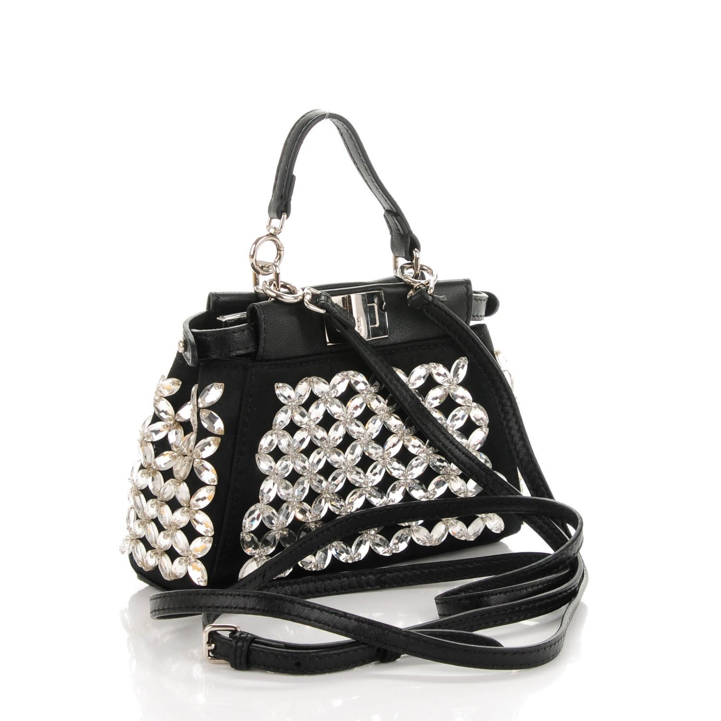 Satin Crystal Shiny Nappa Embroidered Micro Peekaboo Iconic Satchel Black Crystal