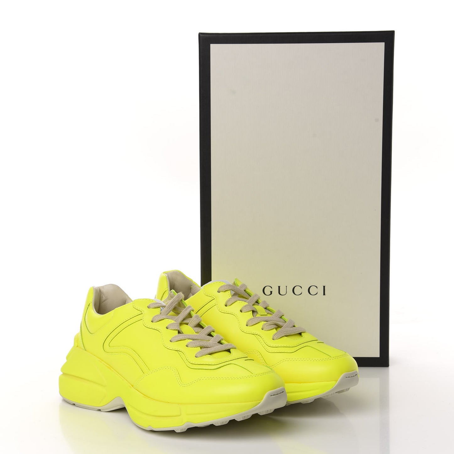 Calfskin Womens Rhyton Sneakers 38.5 Fluo Yellow