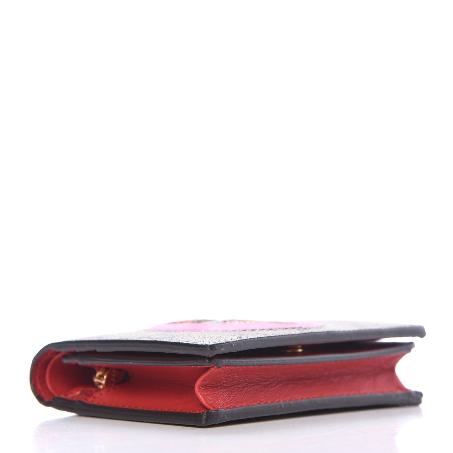 GG Supreme Monogram Bosco Patch Card Case Wallet Beige Malva Hibiscus Red