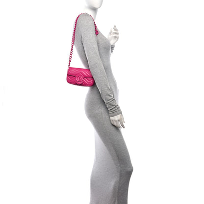 Gucci Calfskin Matelasse Monochrome GG Marmont Chain Belt Bag Classic Fuxia 2 of 10