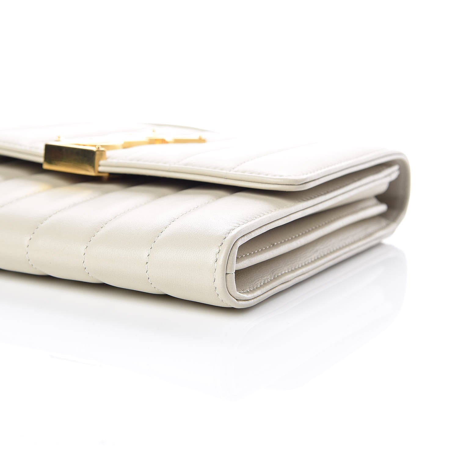 Saint Laurent Lambskin Matelasse Monogram Vicky Chain Wallet Off White 6 of 11