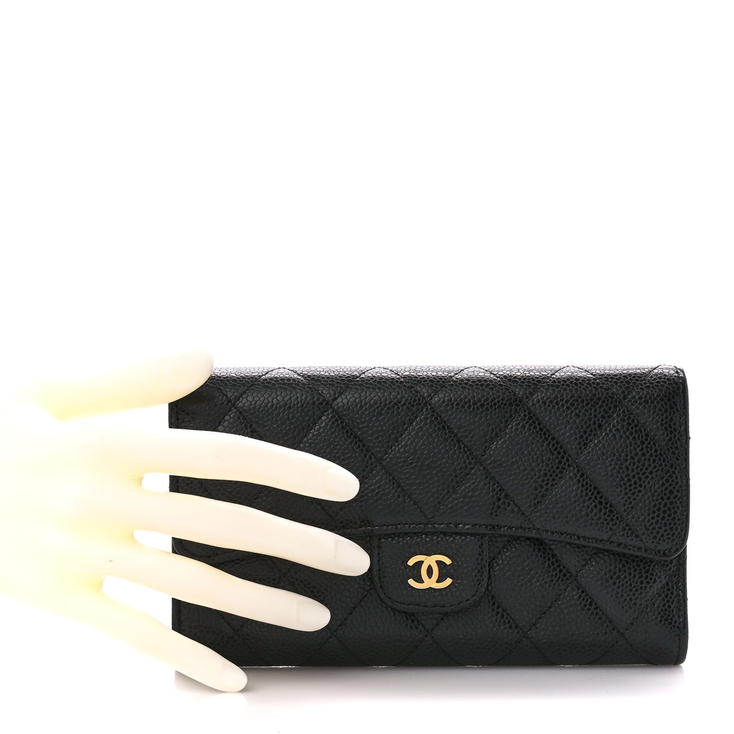 Caviar Quilted Large Flap Wallet Black