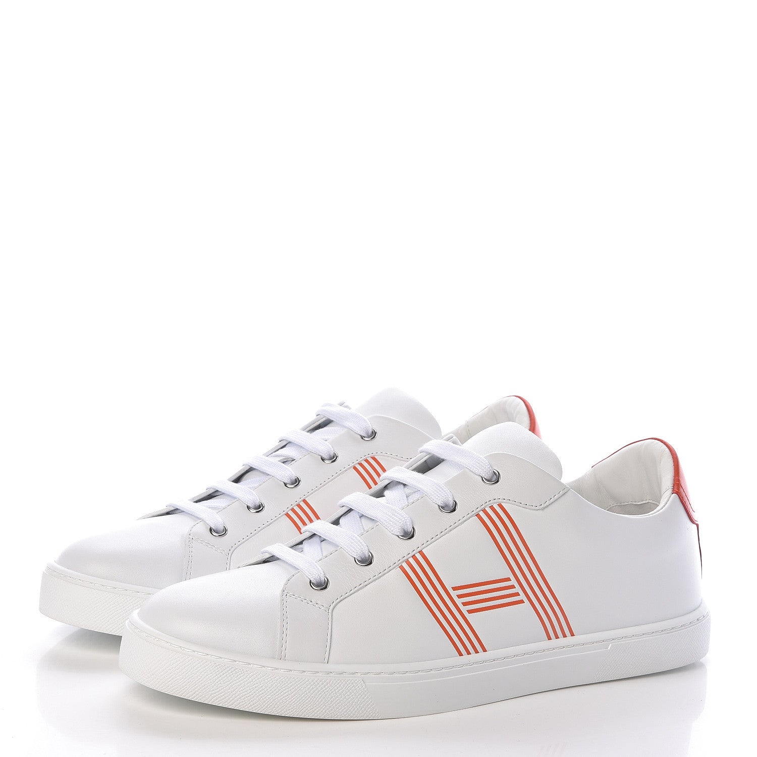 Hermes Calfskin Mens Advantage Sneakers 45 White Orange 3 of 8