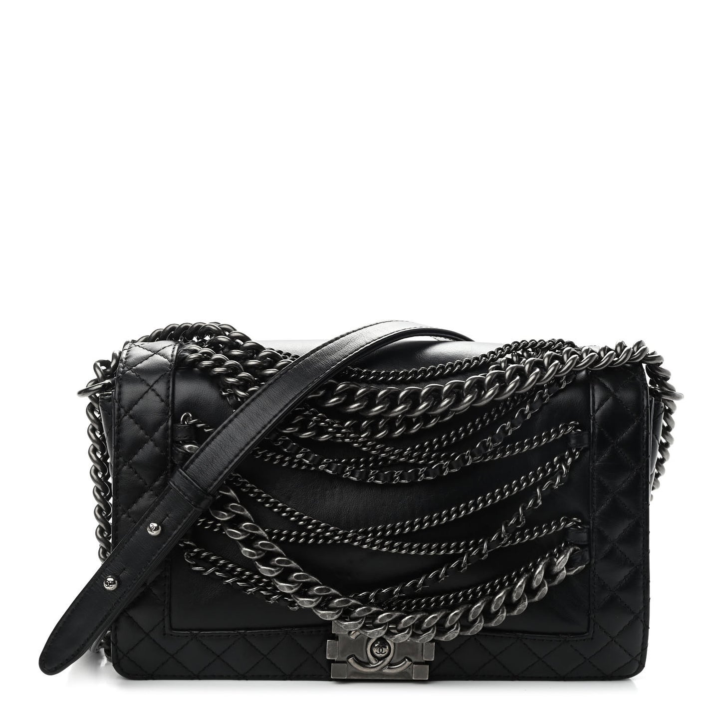 Calfskin Enchained New Medium Boy Flap Black