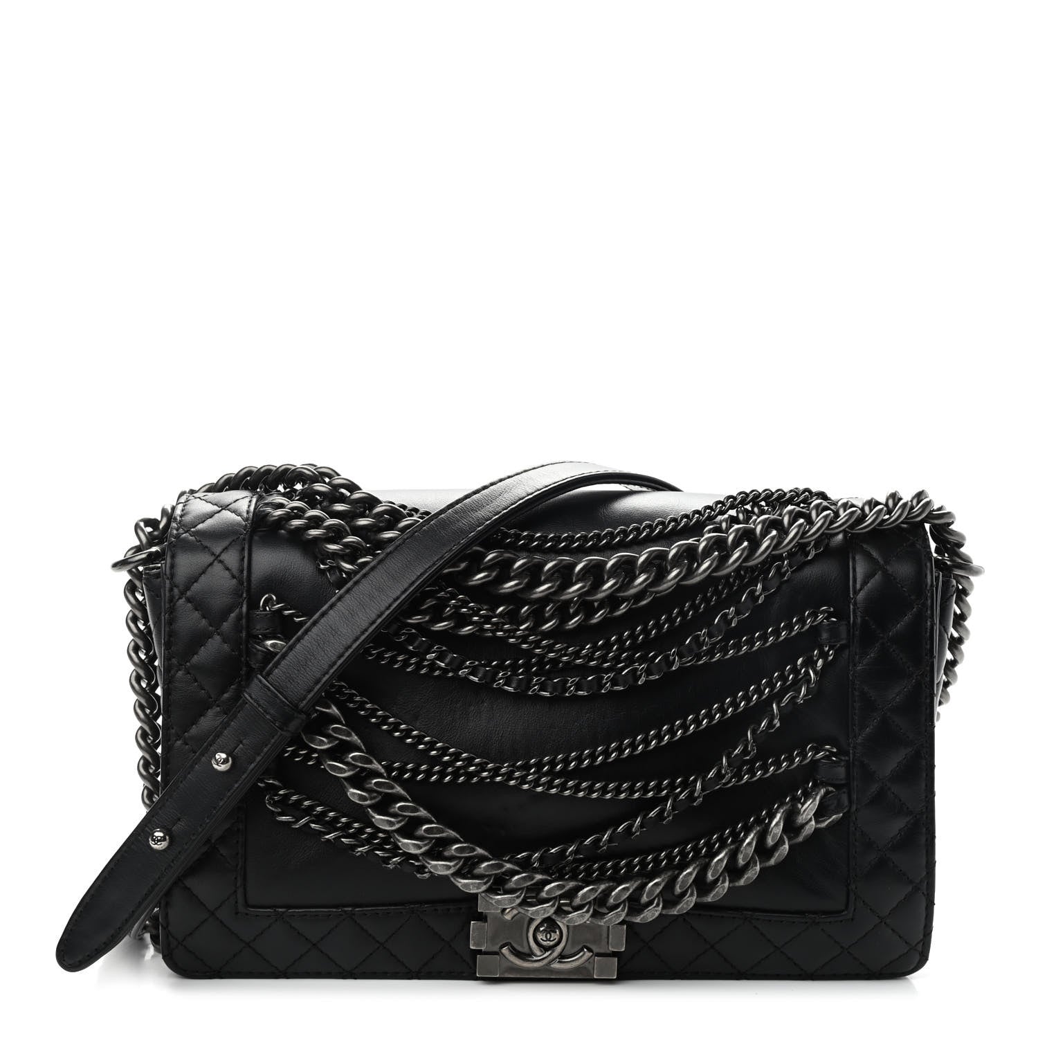 Chanel Calfskin Enchained New Medium Boy Flap Black 1 of 11