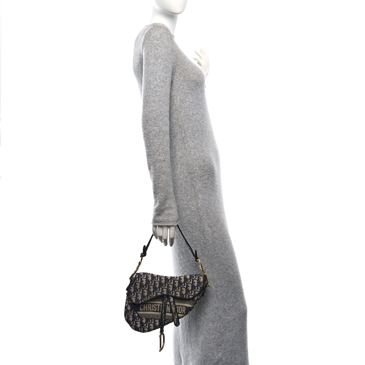 Oblique Embroidered Saddle Bag Blue