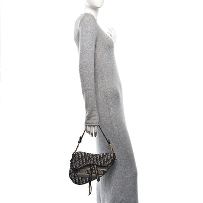 Christian Dior Oblique Embroidered Saddle Bag Blue 2 of 10