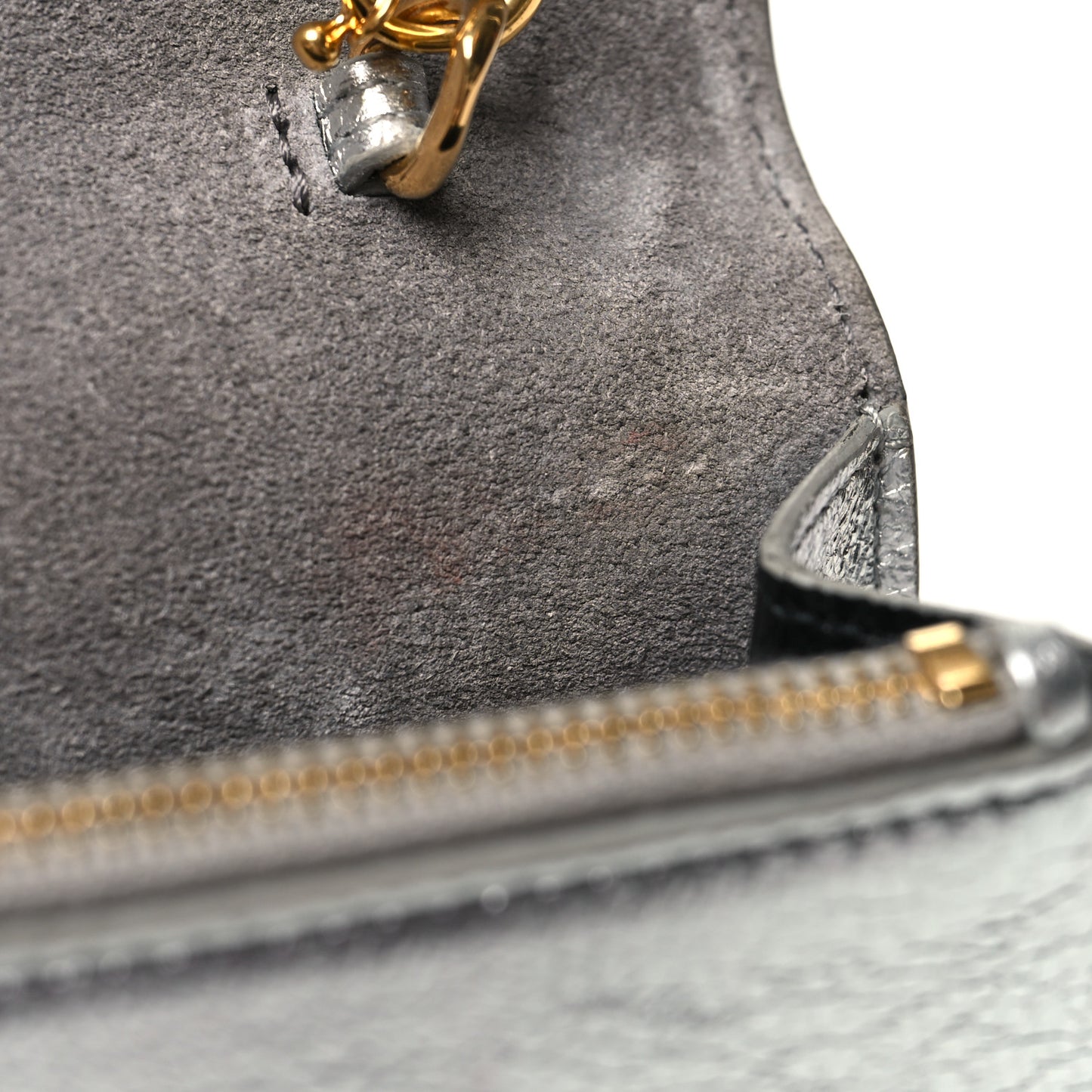 Metallic Calfskin Kate Monogram Tassel Chain Wallet Silver