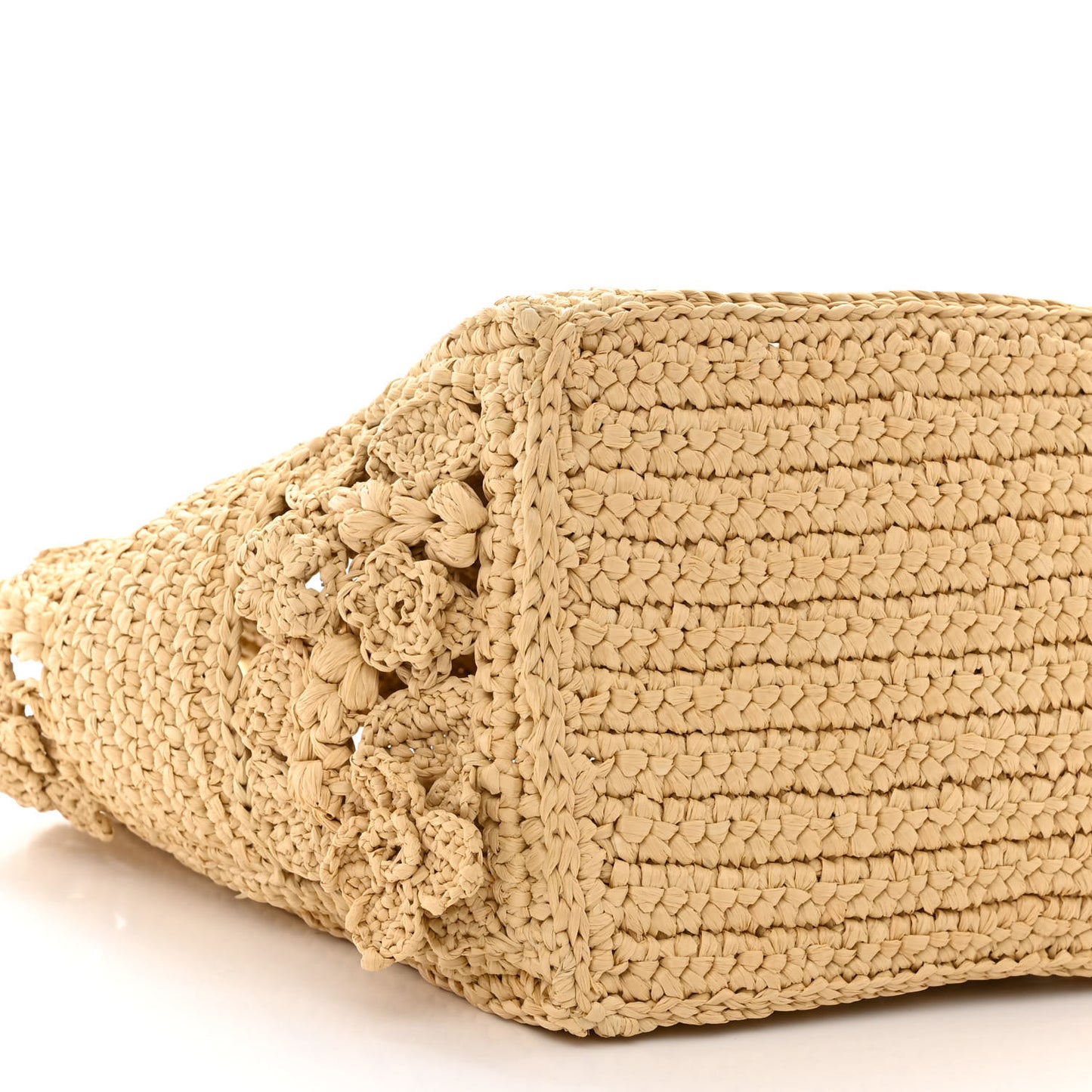 Woven Raffia Floral Embellished Small Book Tote Natural