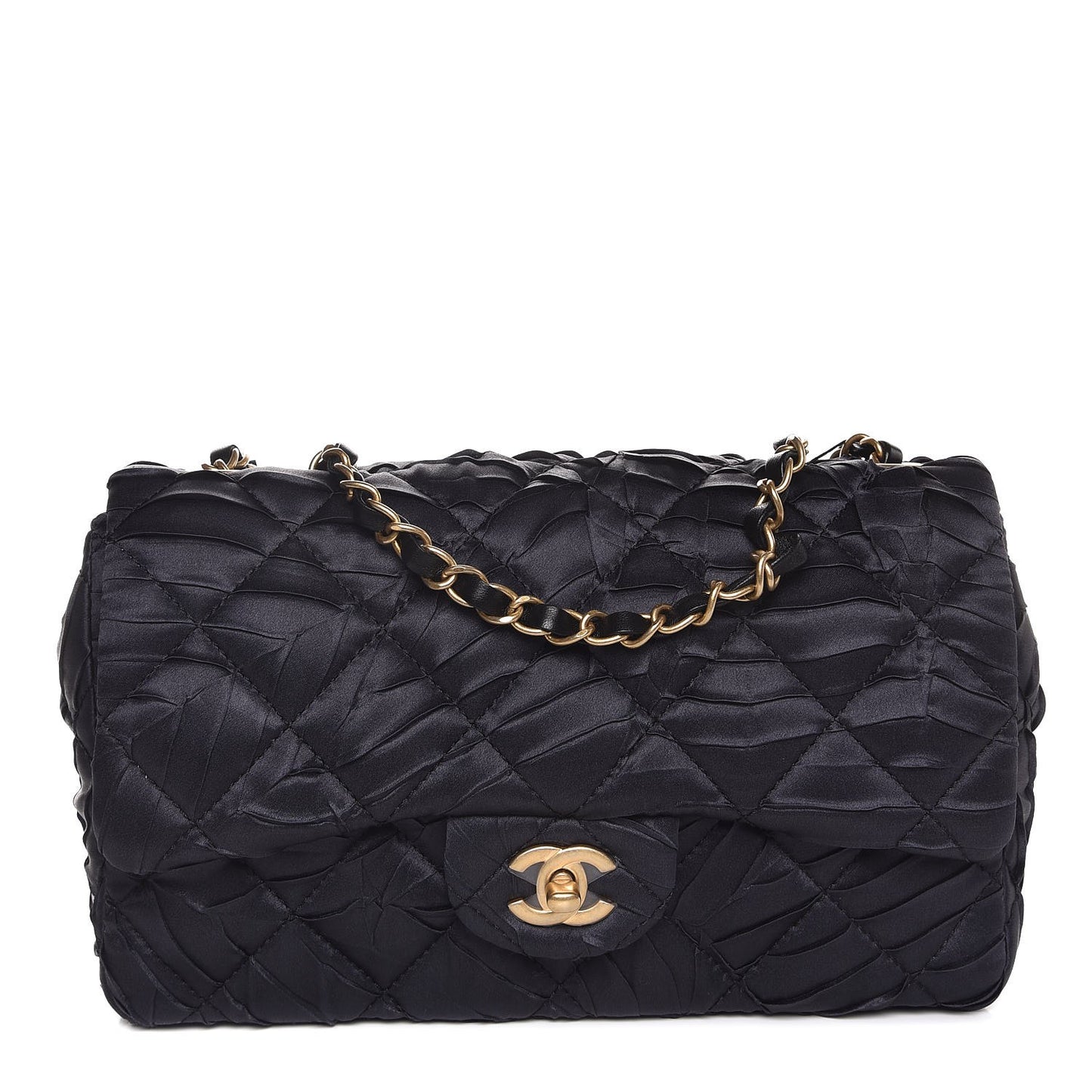 Satin Quilted Pleated Flap Grey