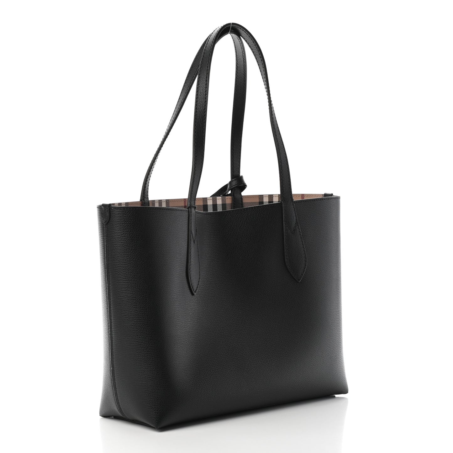 Grainy Calfskin Haymarket Check Small Reversible Tote Black