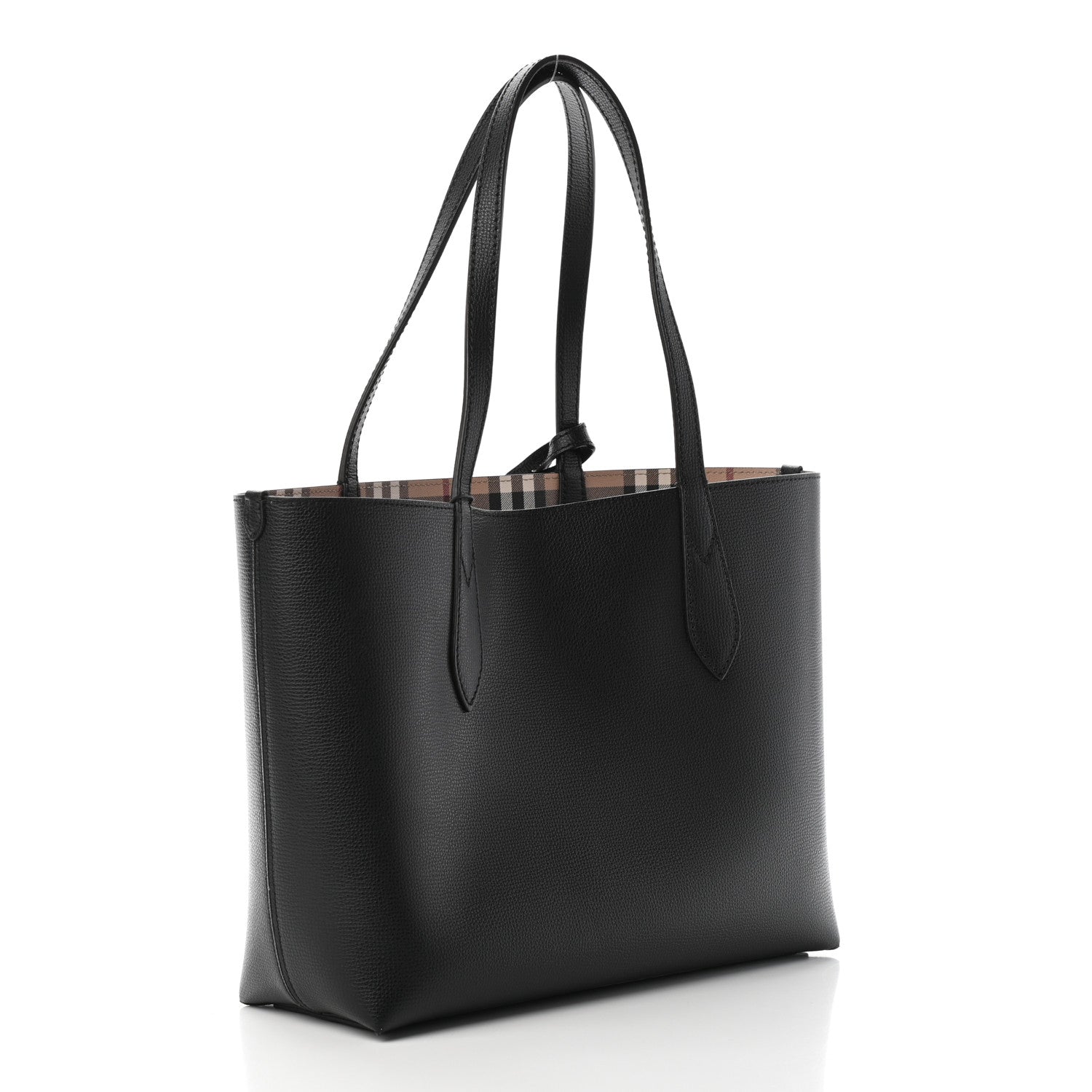 Burberry Grainy Calfskin Haymarket Check Small Reversible Tote Black 4 of 9