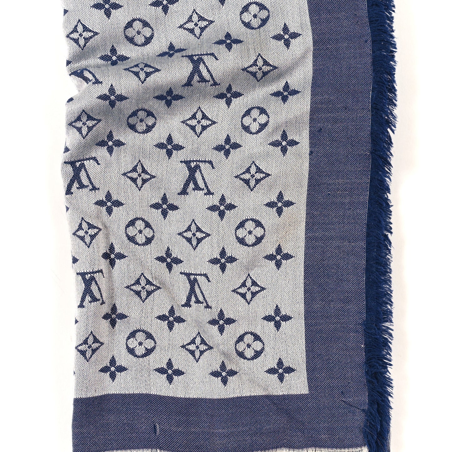 Silk Wool Monogram Denim Shawl Blue