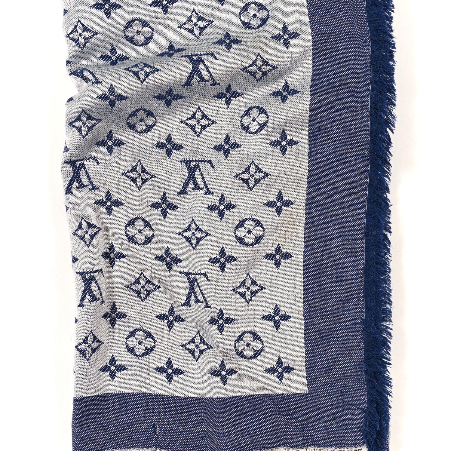 Louis Vuitton Silk Wool Monogram Denim Shawl Blue 4 of 4