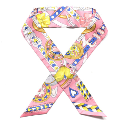 Hermes Silk Harnais De Coeur Twilly Rose Bonbon Blue 1 of 4