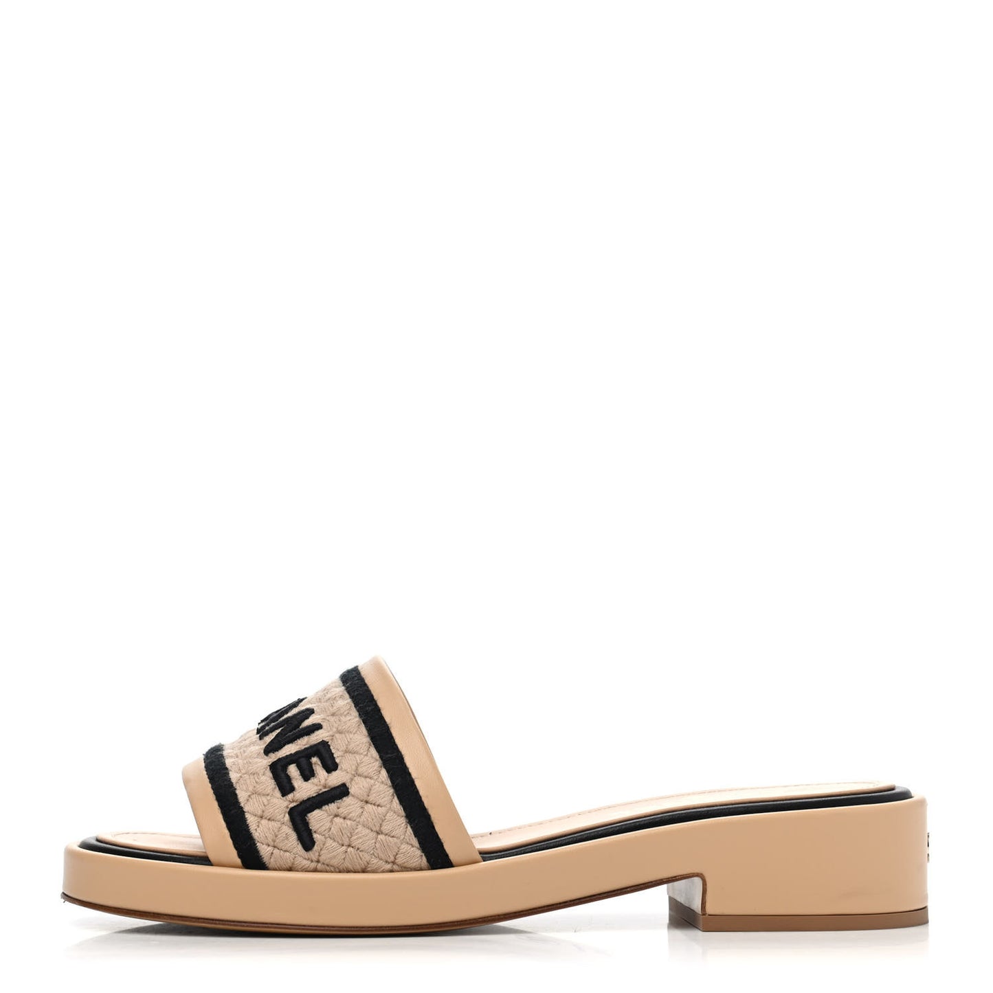 Lambskin Embroidered Logo Mules 41 Beige Black