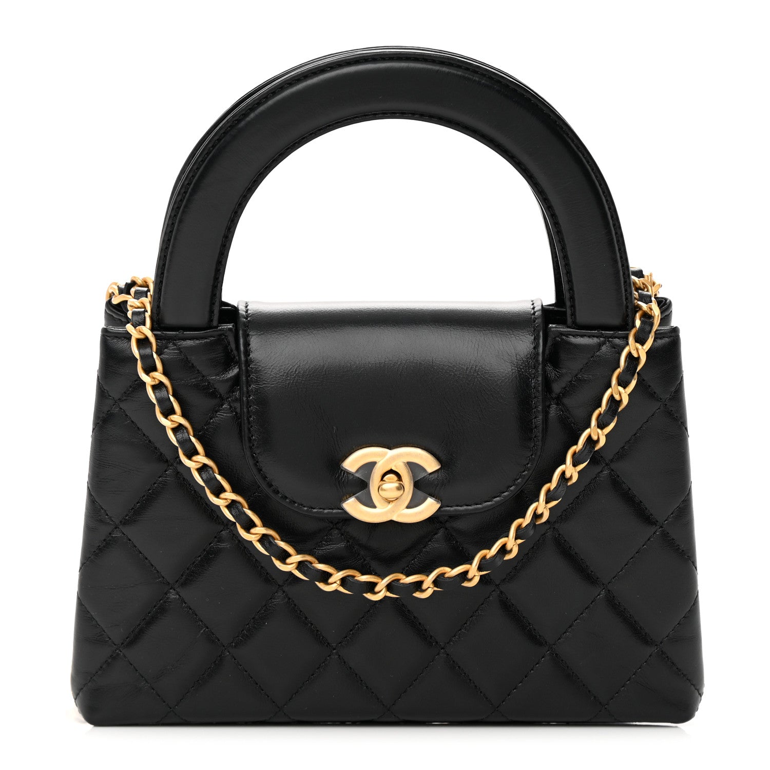Chanel Shiny Aged Calfskin Quilted Nano Kelly Shopper Black 1 of 14