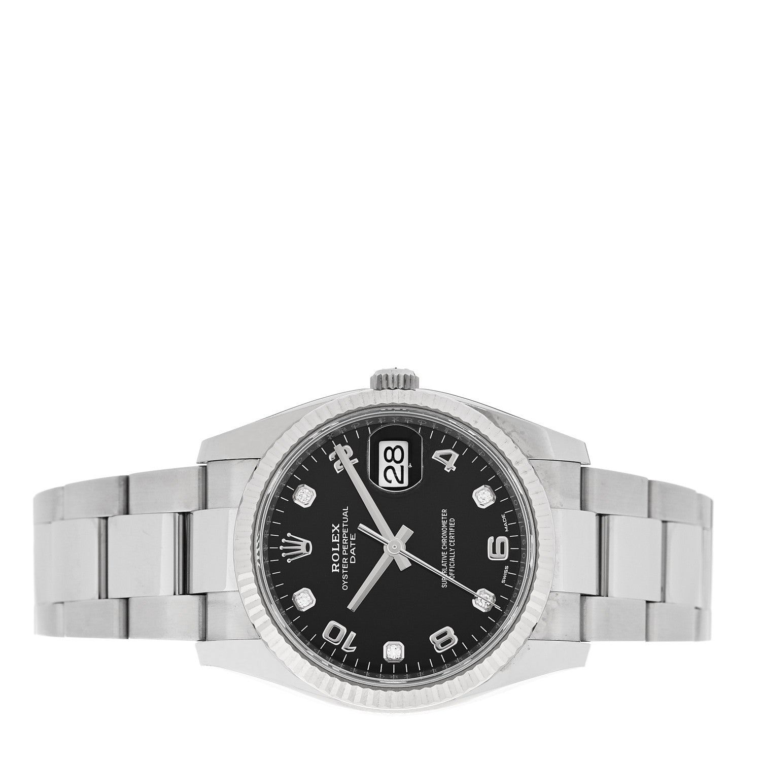 Rolex Stainless Steel 18K White Gold Diamond 34mm Oyster Perpetual Date Watch Black 115234 2 of 6