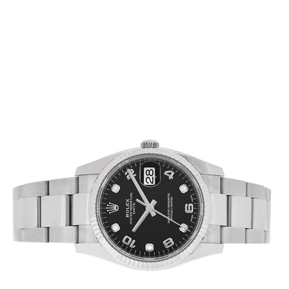 Rolex Stainless Steel 18K White Gold Diamond 34mm Oyster Perpetual Date Watch Black 115234 2 of 6