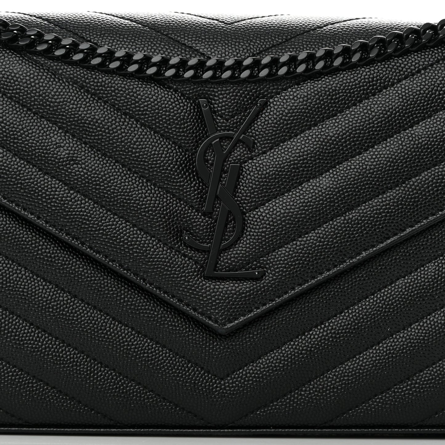 Grain De Poudre Matelasse Chevron Monogram Monochrome Chain Wallet Black