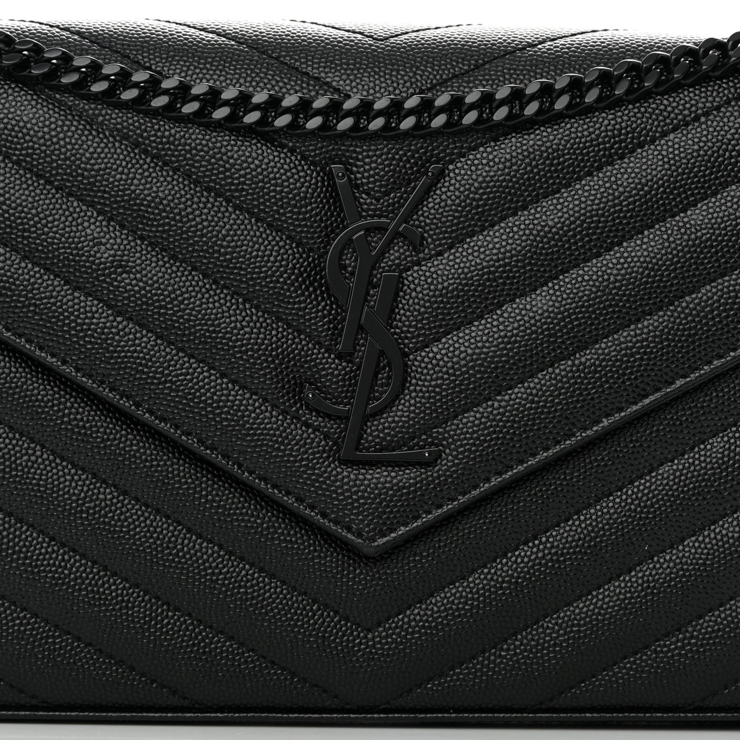 Saint Laurent Grain De Poudre Matelasse Chevron Monogram Monochrome Chain Wallet Black 8 of 13