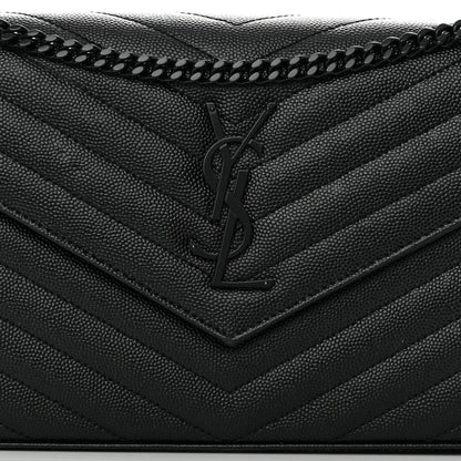 Saint Laurent Grain De Poudre Matelasse Chevron Monogram Monochrome Chain Wallet Black 8 of 13