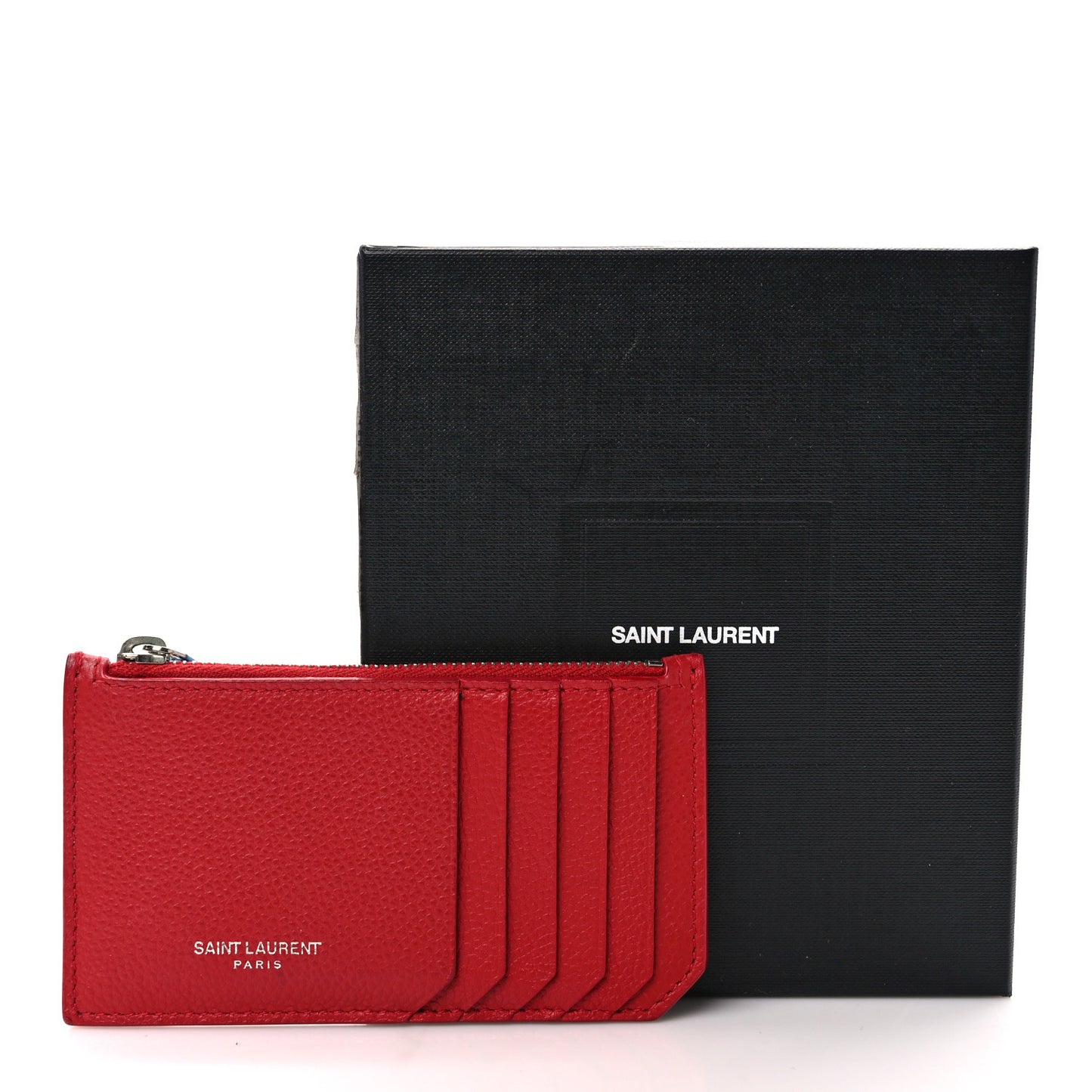Grained Calfskin 5 Fragments Zip Pouch Card Holder New Red