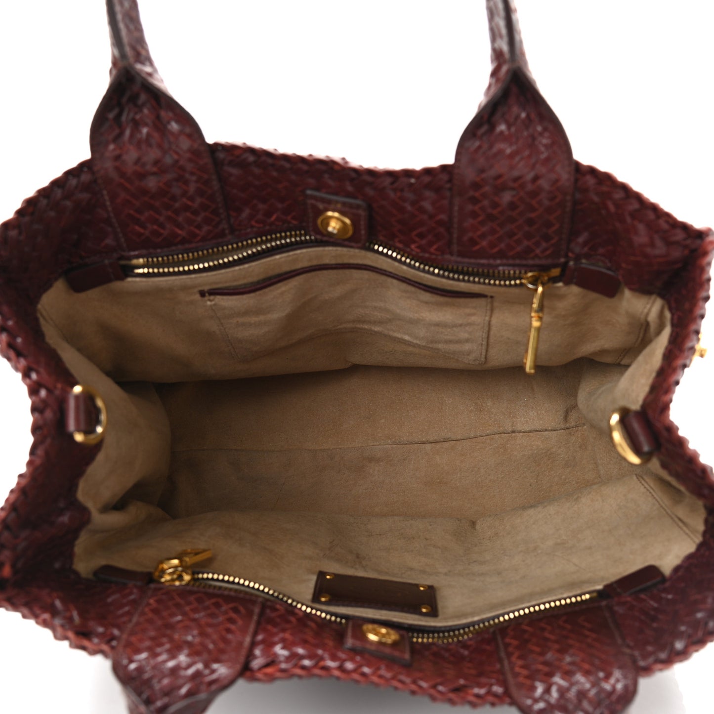 Goatskin Woven Small Tote Burgundy