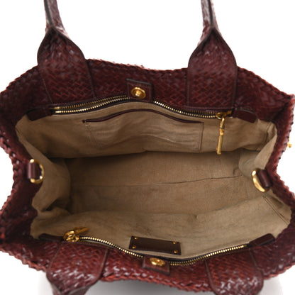 Prada Goatskin Woven Small Tote Burgundy 5 of 11