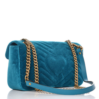 Gucci Velvet Matelasse Small GG Marmont Shoulder Bag Pavone Cyan 4 of 8