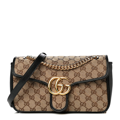 Gucci Monogram Matelasse Diagonal Small GG Marmont Shoulder Bag Beige Black 1 of 10